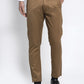 Jainish Men's Brown Tapered Fit Formal Trousers