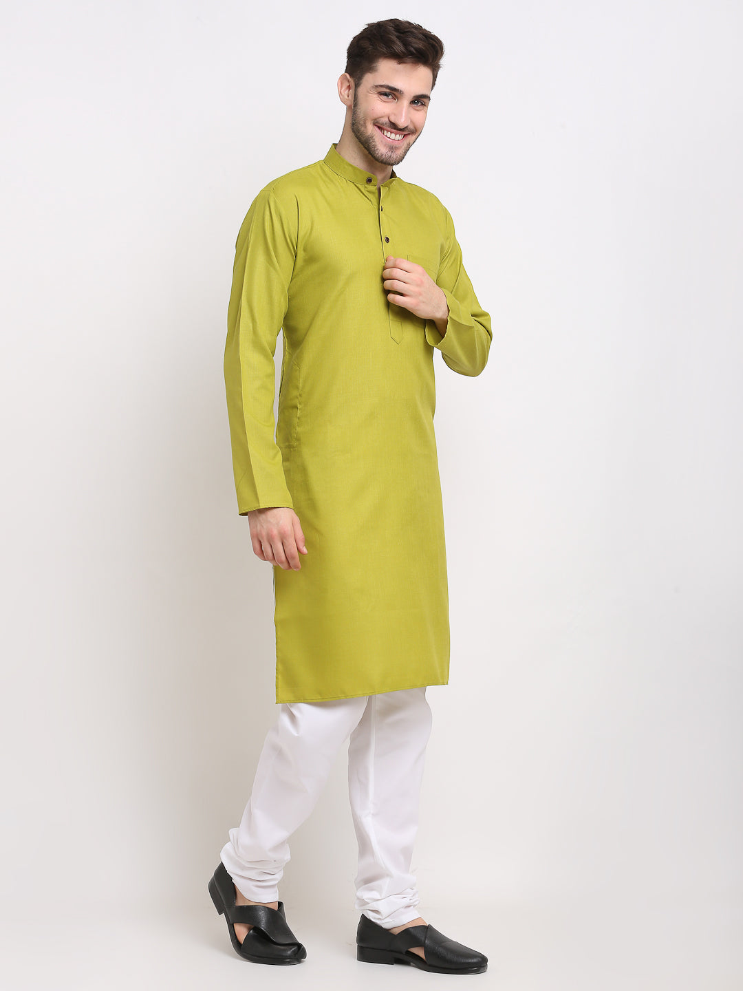 Men's Cotton Solid Kurta Pyjama ( JOKP 532Olive )