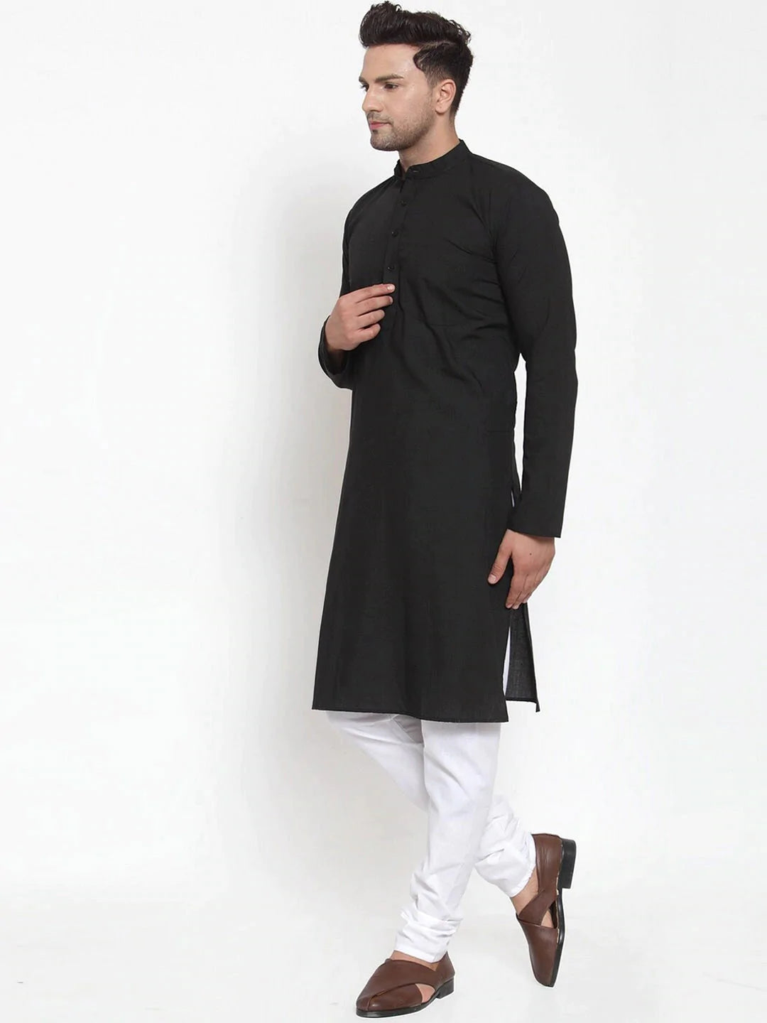 Jompers Men's Black Cotton Solid Kurta Payjama Sets ( JOKP 611 Black )