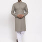 Men Grey & White Solid Kurta with Churidar ( JOKP 532 Grey )