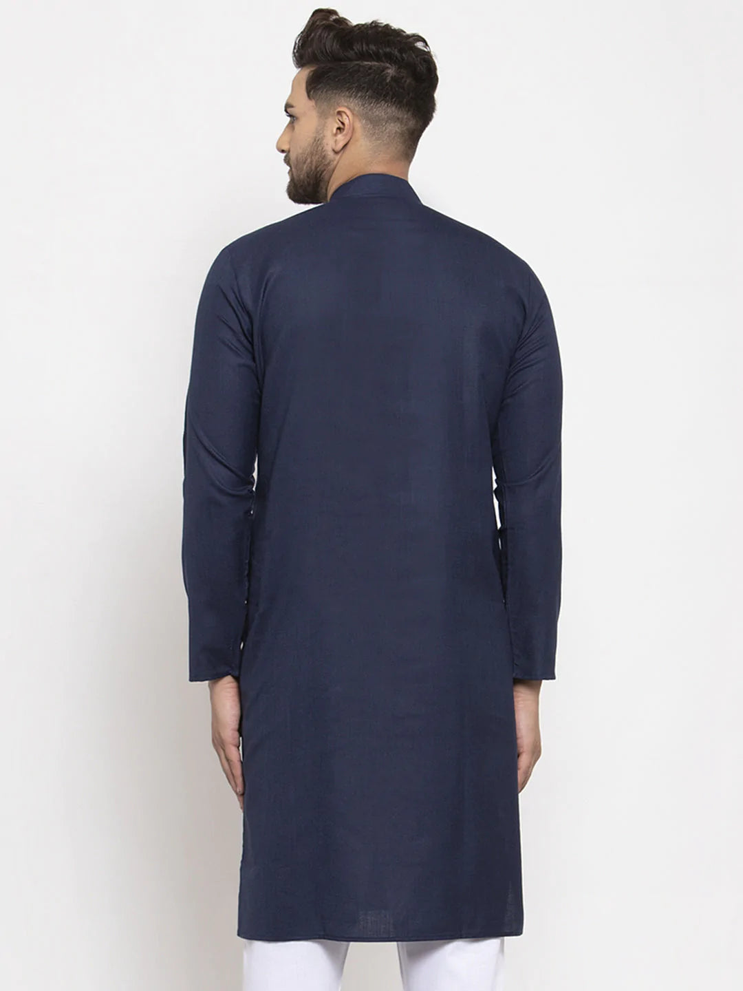 Men Navy-Blue & White Solid Kurta Only ( KO 532 Navy-Blue )