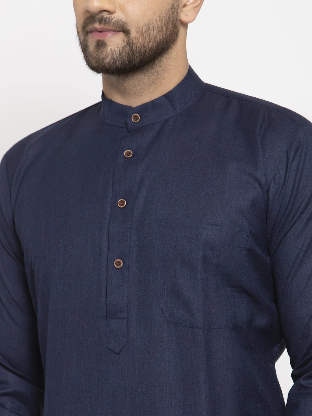 Men Navy-Blue & White Solid Kurta Only ( KO 532 Navy-Blue )