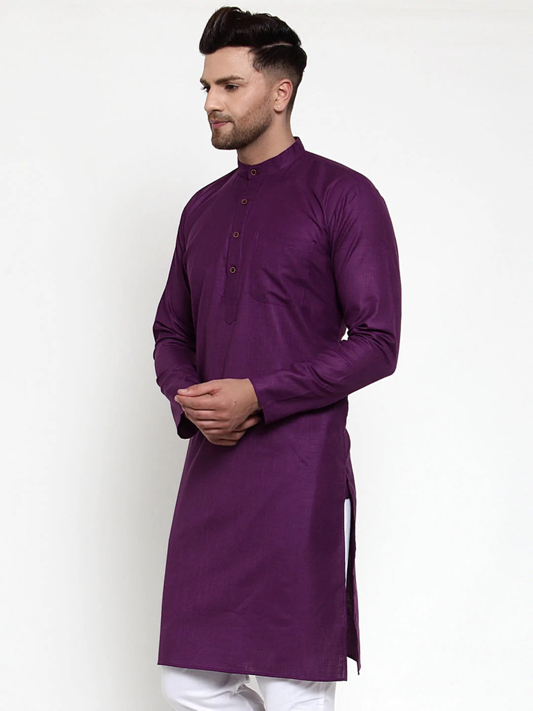 Men Purple & White Solid Kurta Only ( KO 532 Purple )