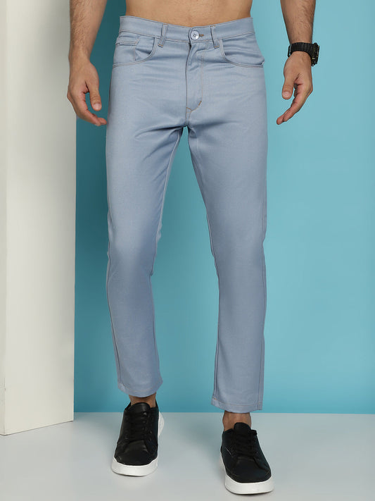 Men's Blue Solid Cotton Casual Trouser ( FGP 277Blue )