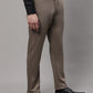 Jainish Men's Dark-Beige Tapered Fit Formal Trousers
