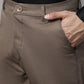 Jainish Men's Dark-Beige Tapered Fit Formal Trousers