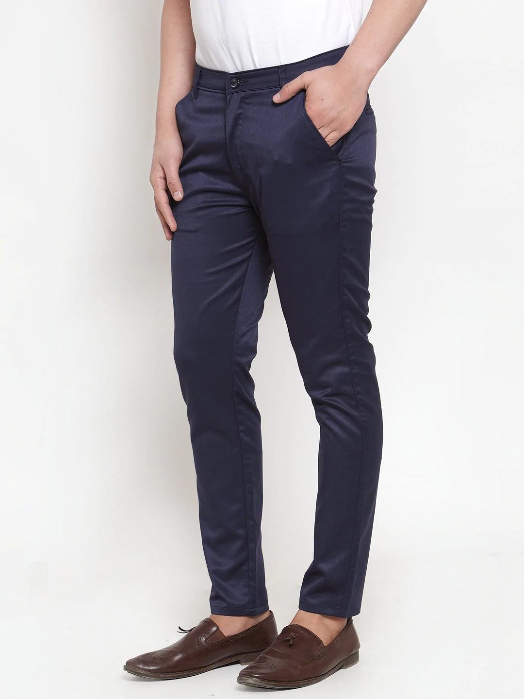 Jainish Men's Navy Solid Formal Trousers ( FGP 253Navy )