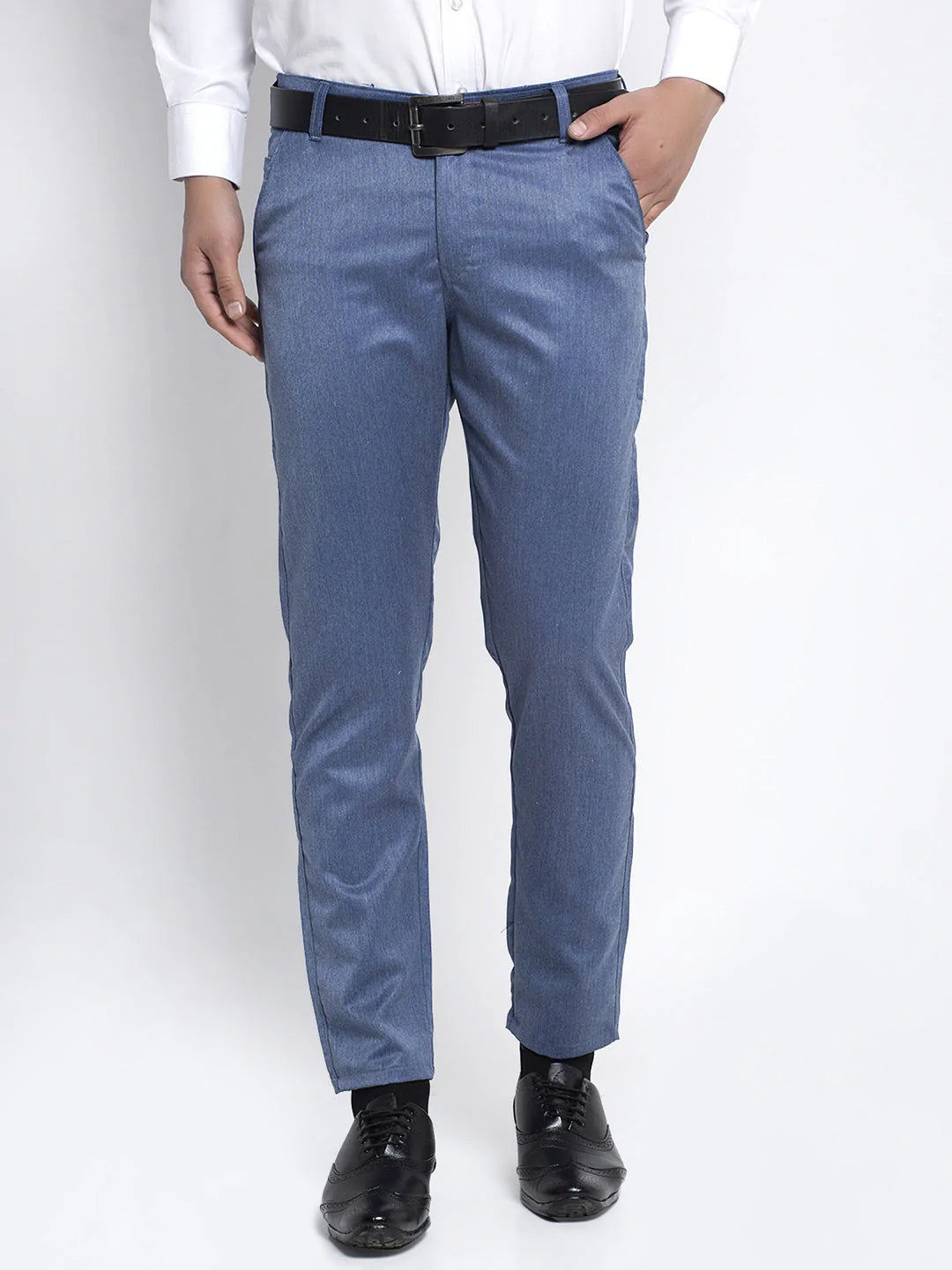 Jainish Men's Blue Cotton Solid Formal Trousers ( FGP 265Indigo )