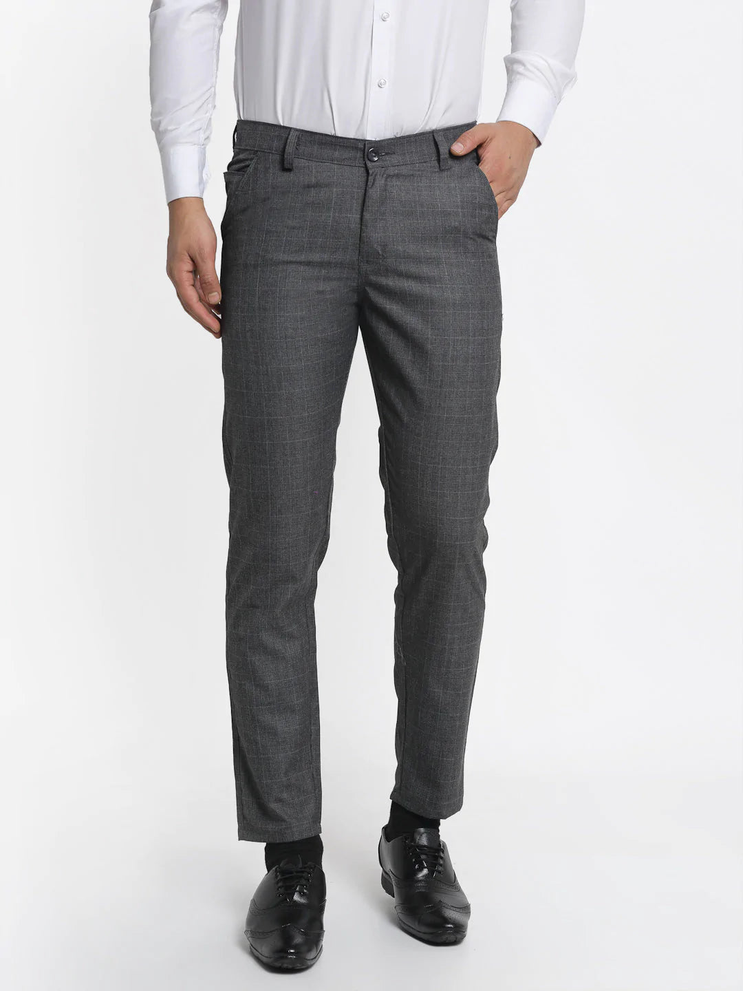 Jainish Men's Charcoal Checked Formal Trousers ( FGP 266Charcoal )