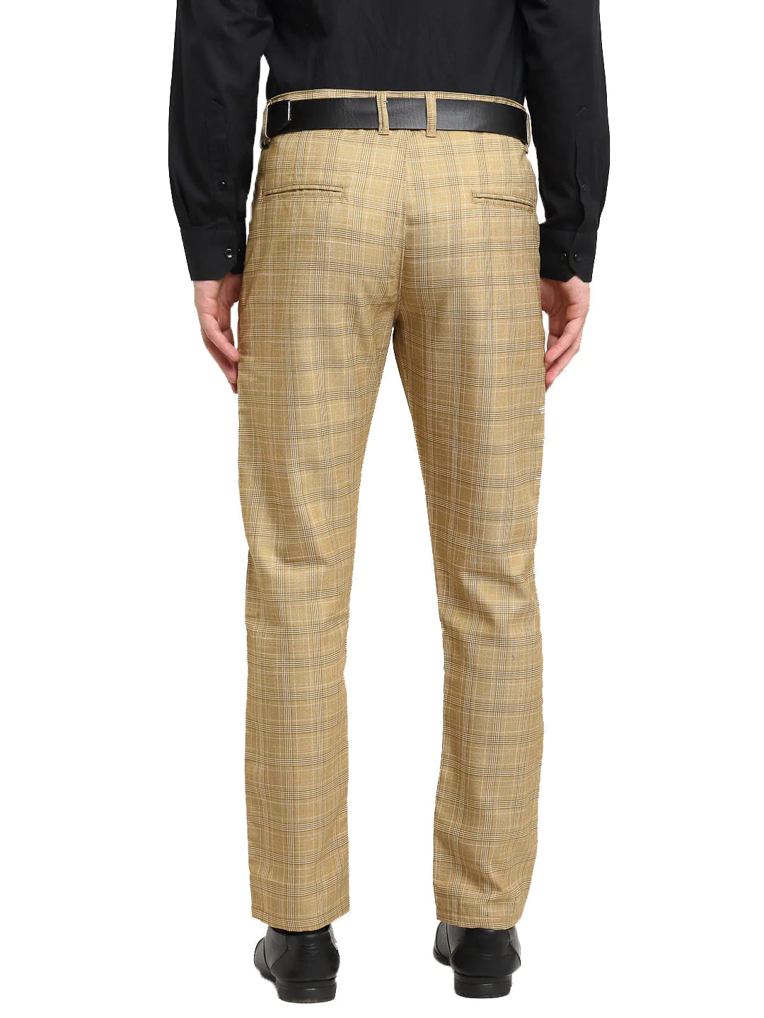 Jainish Men's Beige Cotton Checked Formal Trousers ( FGP 267Beige )