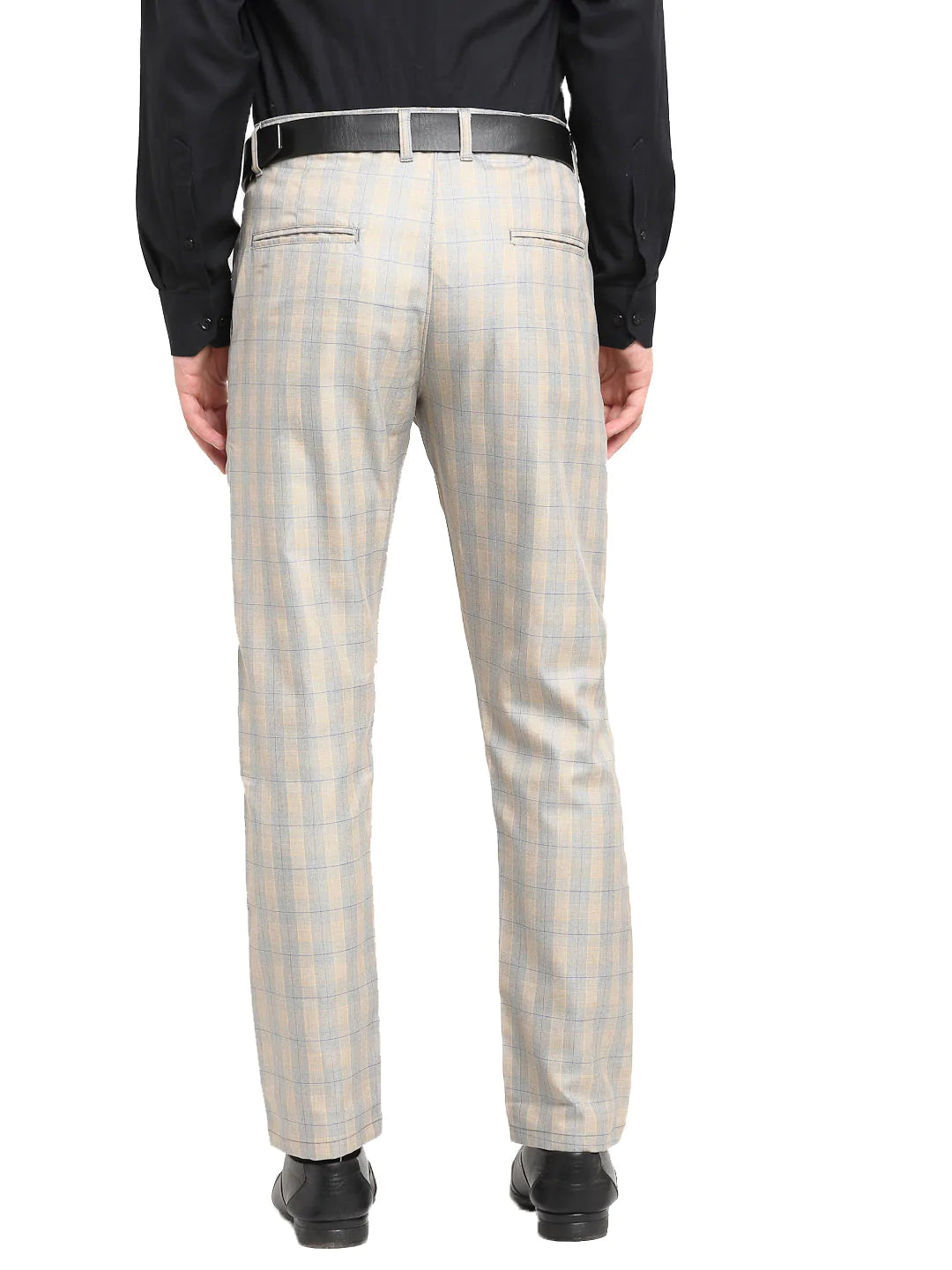 Jainish Men's Blue Cotton Checked Formal Trousers ( FGP 267Blue )