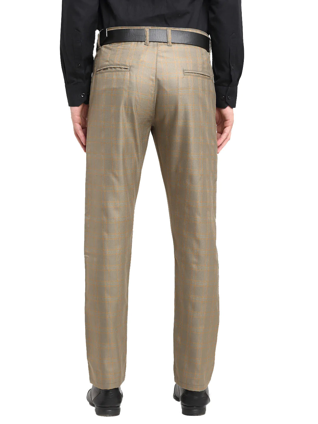 Jainish Men's Brown Cotton Checked Formal Trousers ( FGP 267Dark-Brown )
