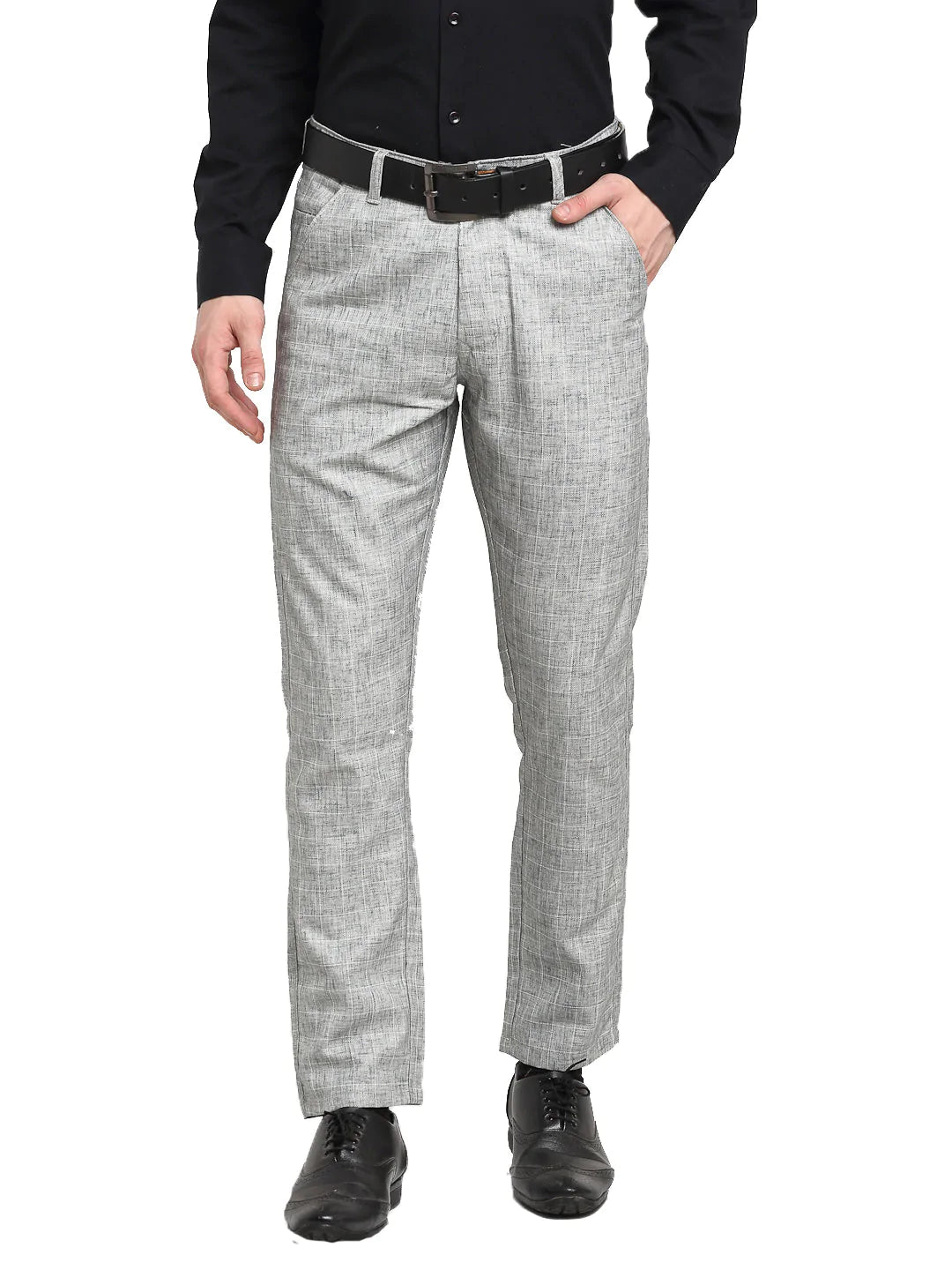 Jainish Men's Grey Cotton Solid Formal Trousers ( FGP 268Grey )