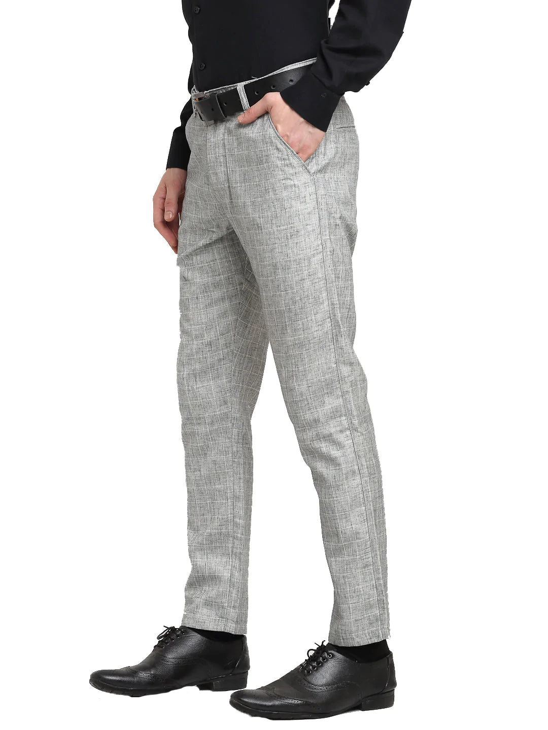 Jainish Men's Grey Cotton Solid Formal Trousers ( FGP 268Grey )