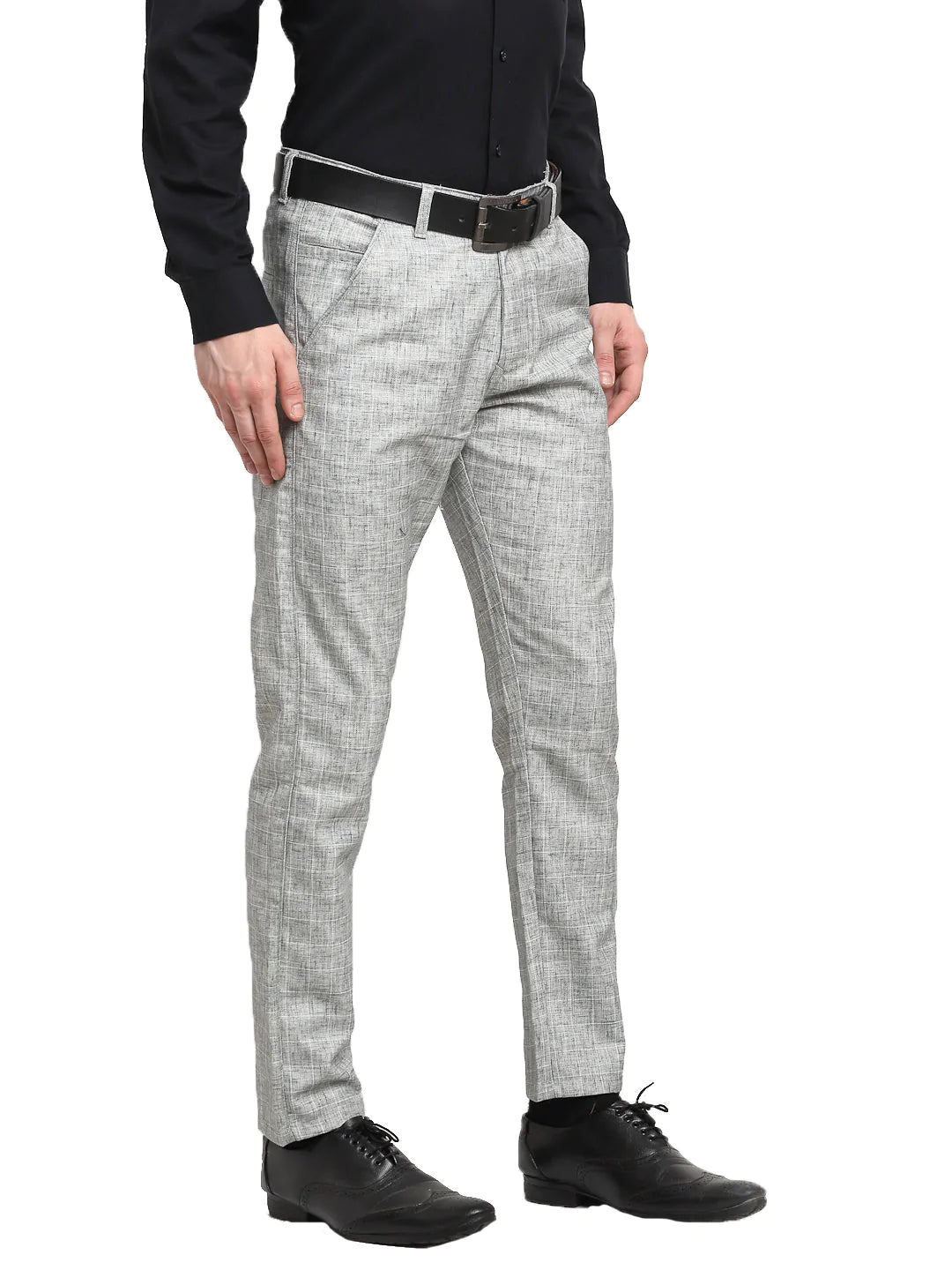 Jainish Men's Grey Cotton Solid Formal Trousers ( FGP 268Grey )