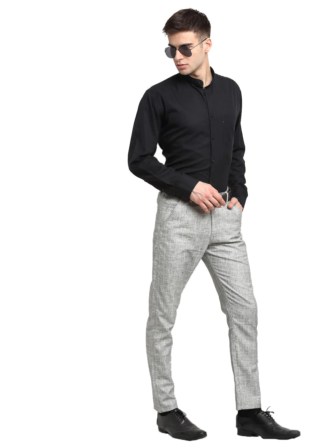 Jainish Men's Grey Cotton Solid Formal Trousers ( FGP 268Grey )