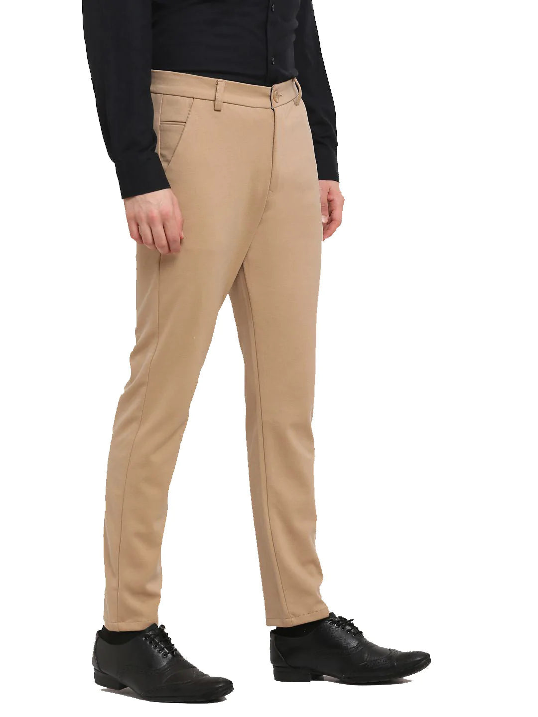 Jainish Men's Beige 4-Way Lycra Tapered Fit Trousers ( FGP 269Beige )