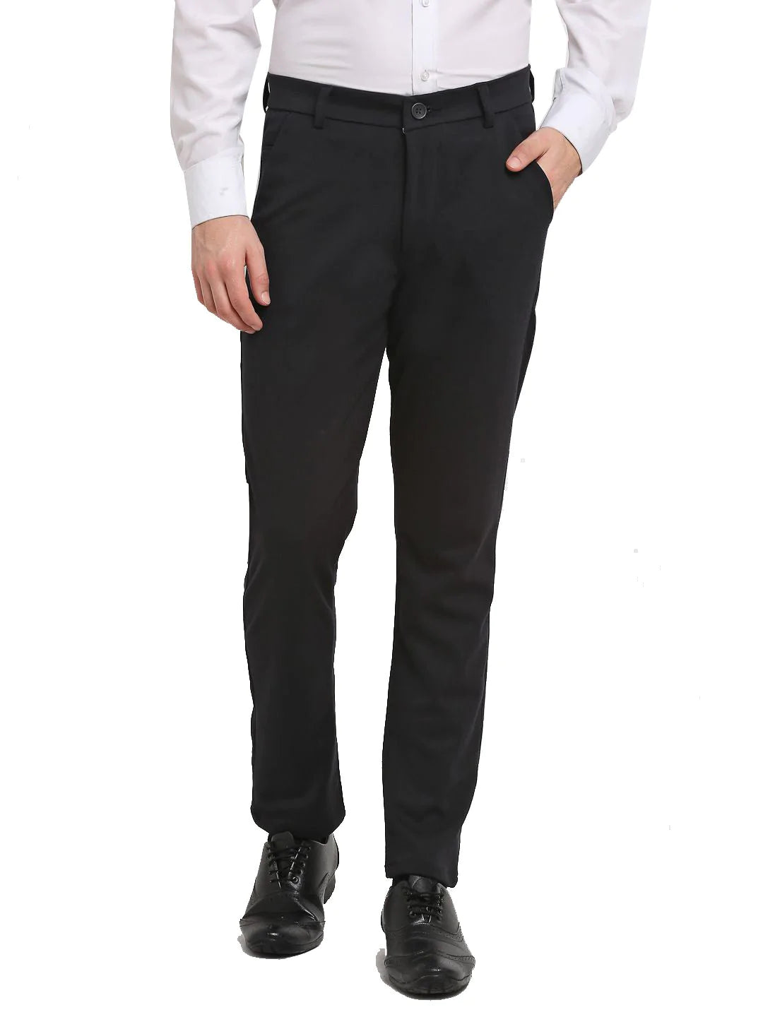 Jainish Men's Black 4-Way Lycra Tapered Fit Trousers ( FGP 269Black )