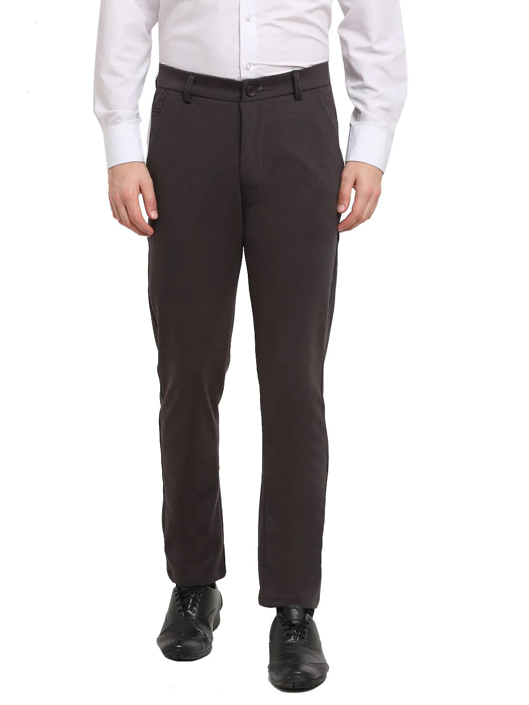 Jainish Men's Brown 4-Way Lycra Tapered Fit Trousers ( FGP 269Brown )