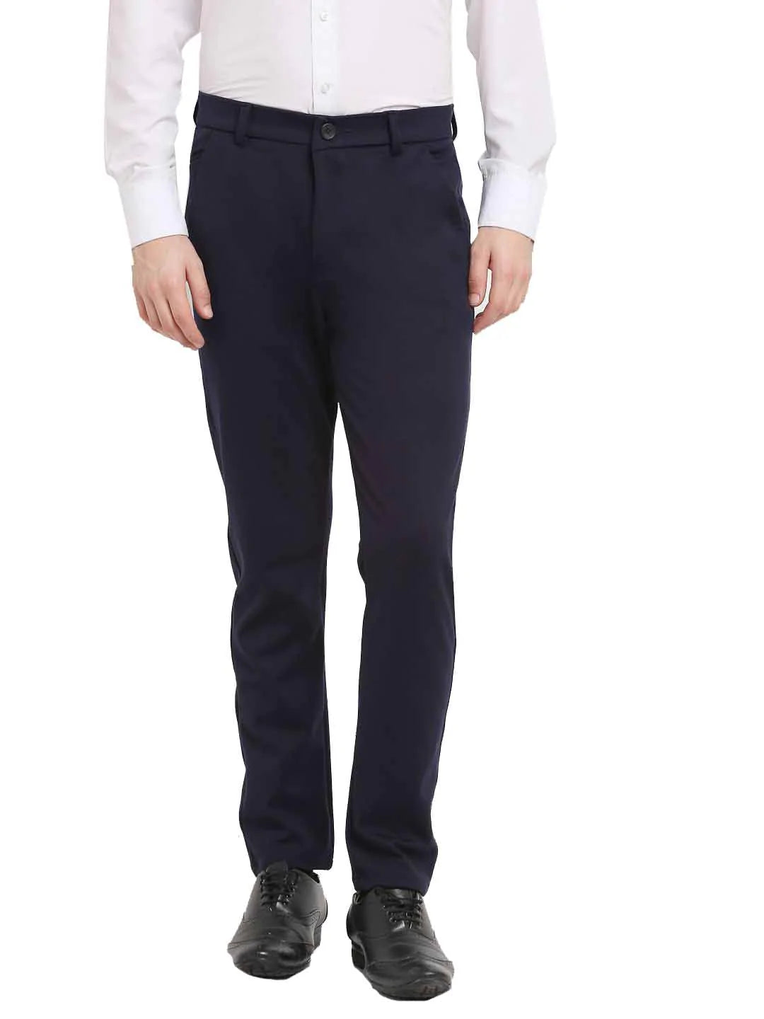 Jainish Men's Navy Blue 4-Way Lycra Tapered Fit Trousers ( FGP 269Navy )