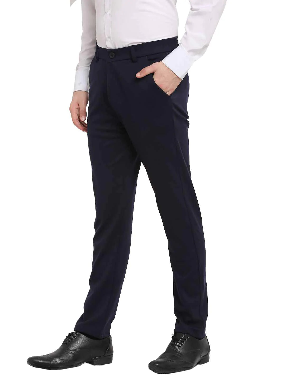 Jainish Men's Navy Blue 4-Way Lycra Tapered Fit Trousers ( FGP 269Navy )