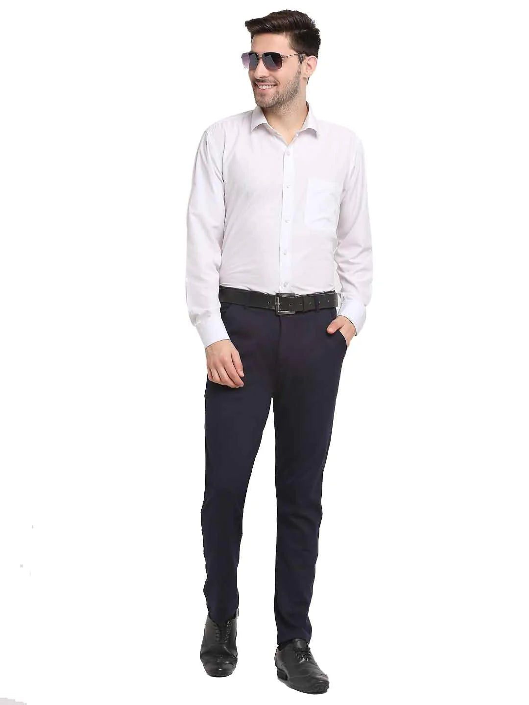 Jainish Men's Navy Blue 4-Way Lycra Tapered Fit Trousers ( FGP 269Navy )