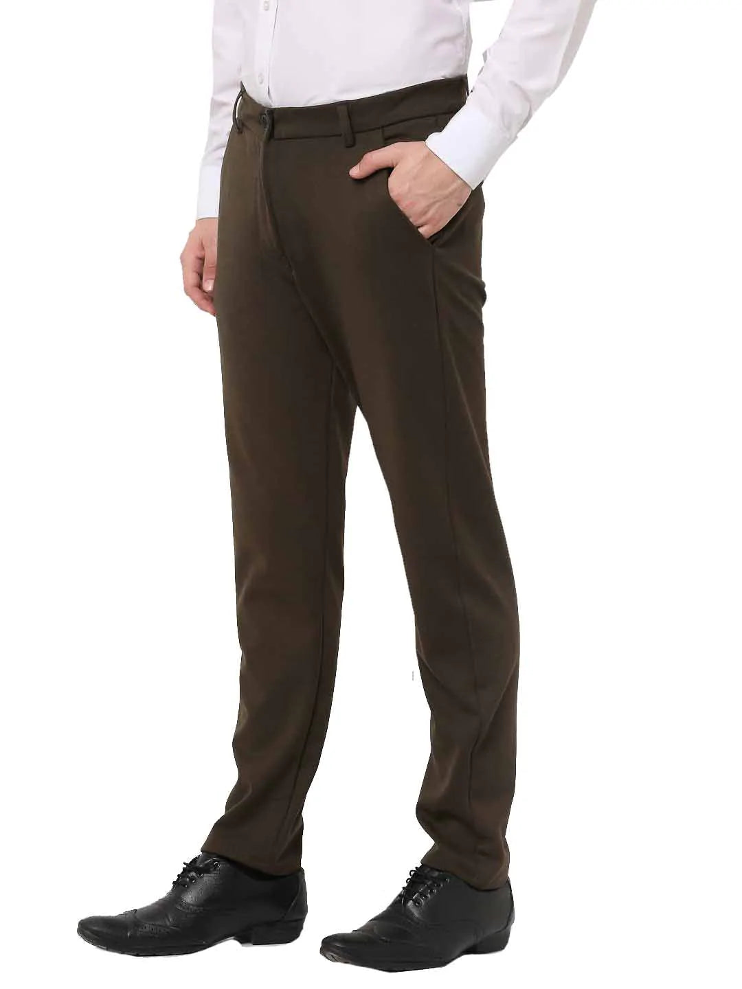 Jainish Men's Olive 4-Way Lycra Tapered Fit Trousers ( FGP 269Olive )