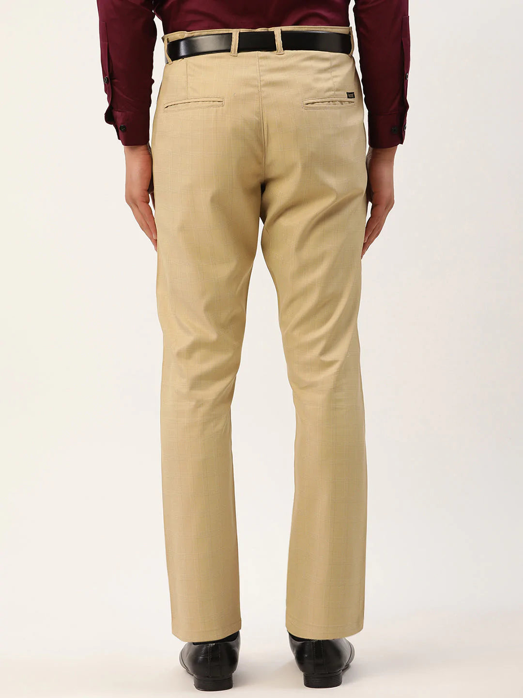 Jainish Men's Beige Checked Formal Trousers ( FGP 270 Beige )