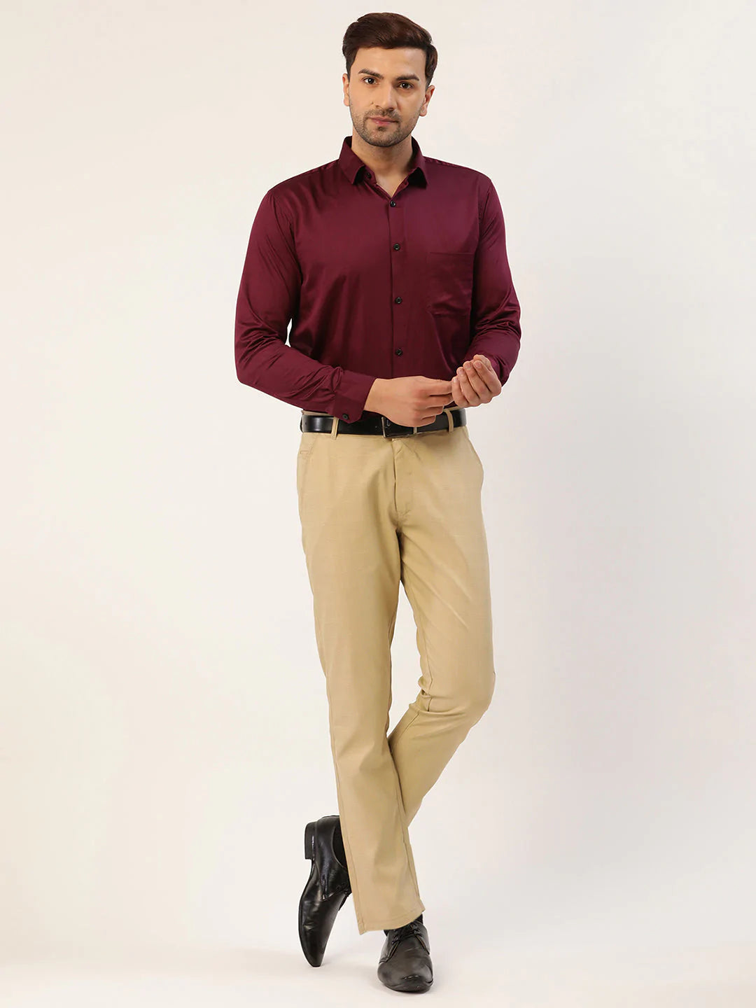 Jainish Men's Beige Checked Formal Trousers ( FGP 270 Beige )