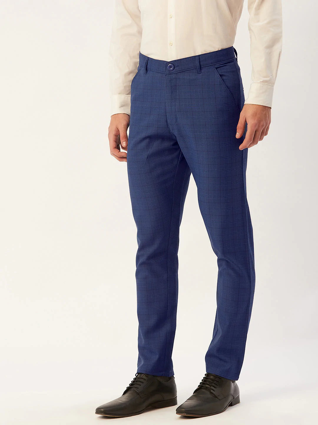 Jainish Men's Blue Checked Formal Trousers ( FGP 270 Blue )