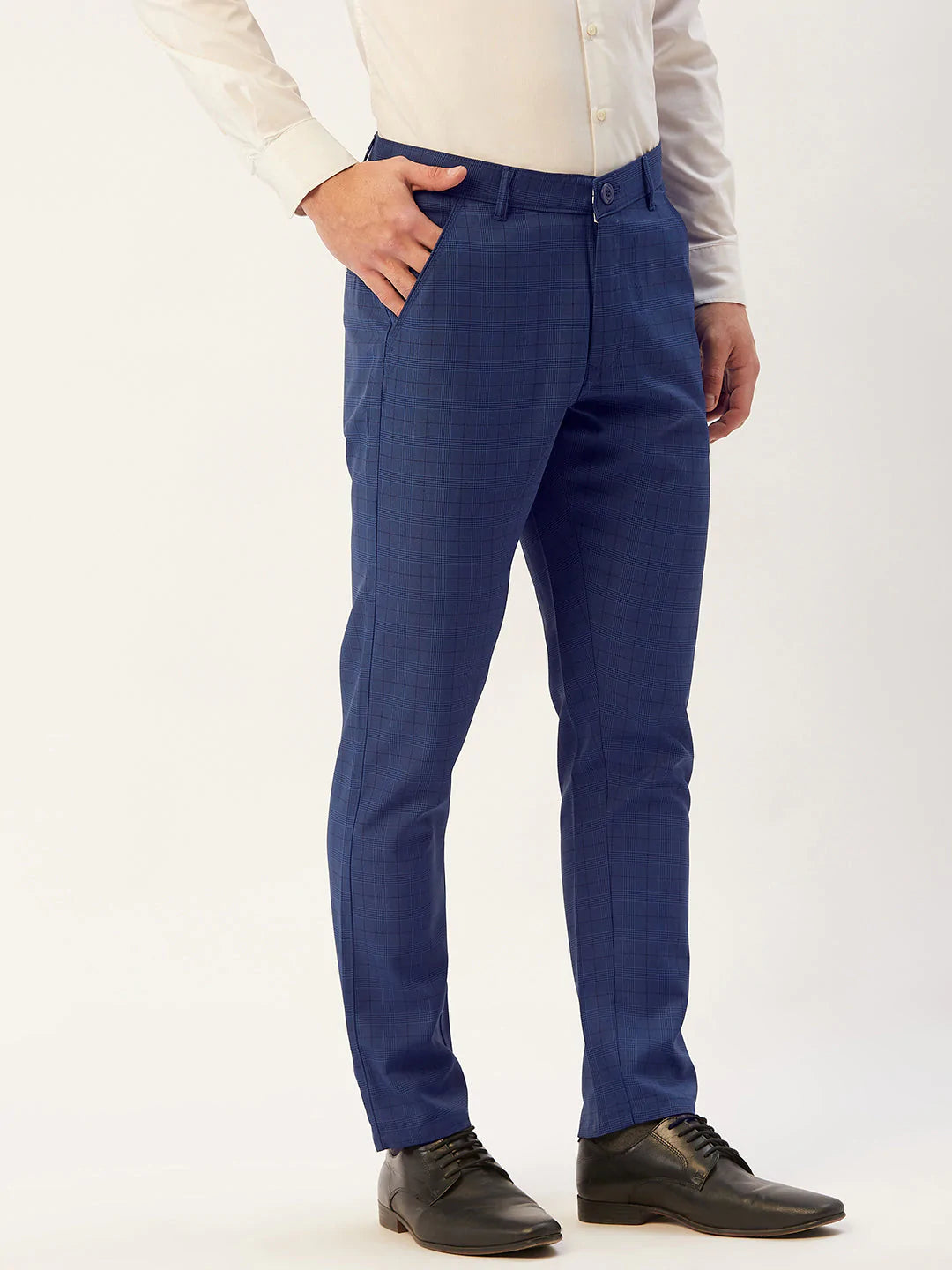 Jainish Men's Blue Checked Formal Trousers ( FGP 270 Blue )