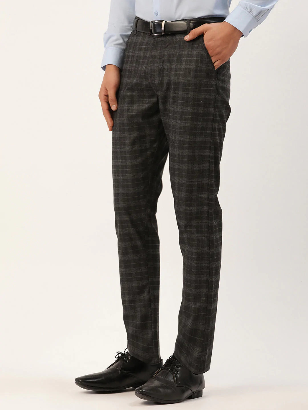 Jainish Men's Black Tartan Checked Formal Trousers ( FGP 271 Black )