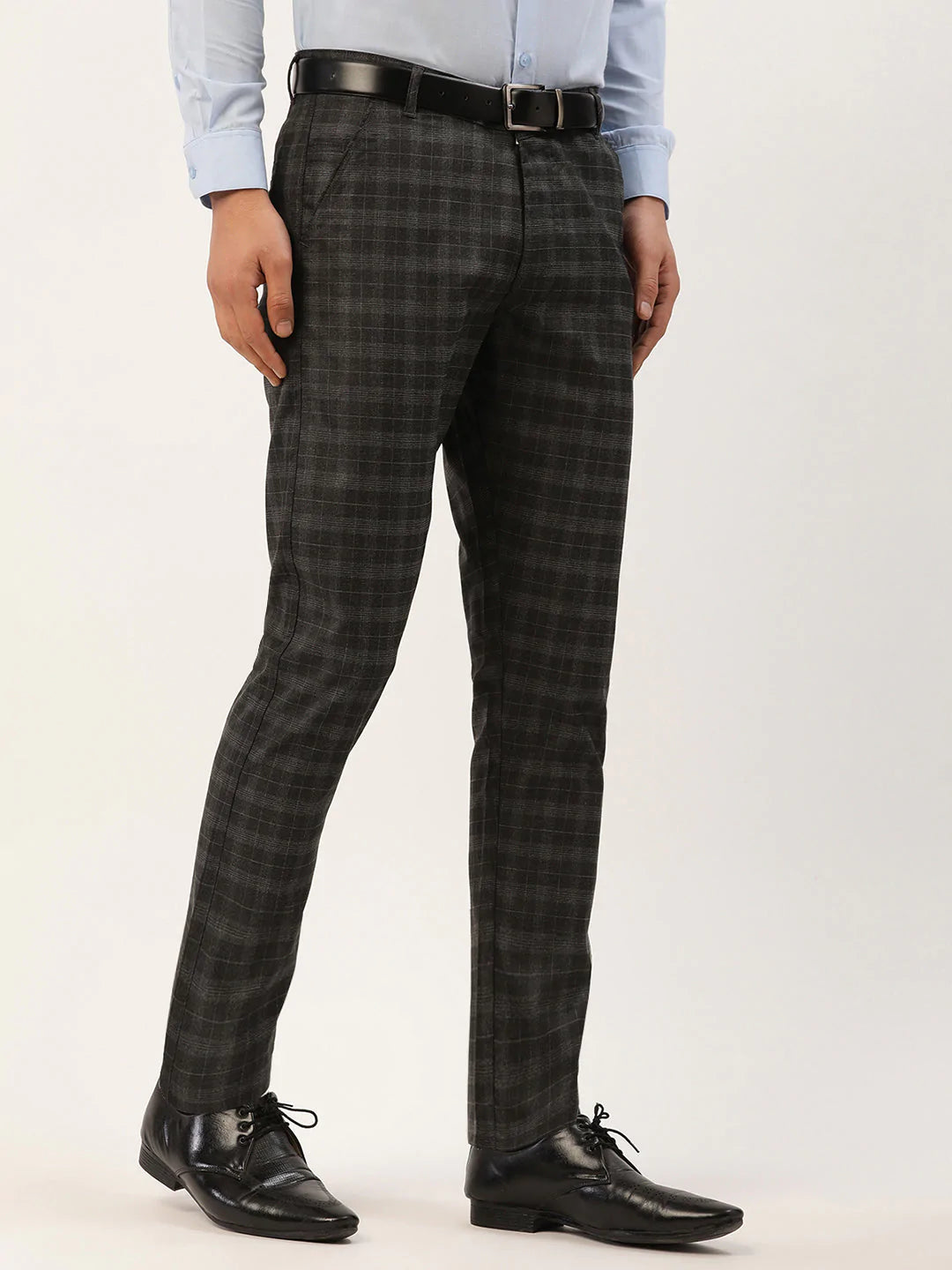 Jainish Men's Black Tartan Checked Formal Trousers ( FGP 271 Black )