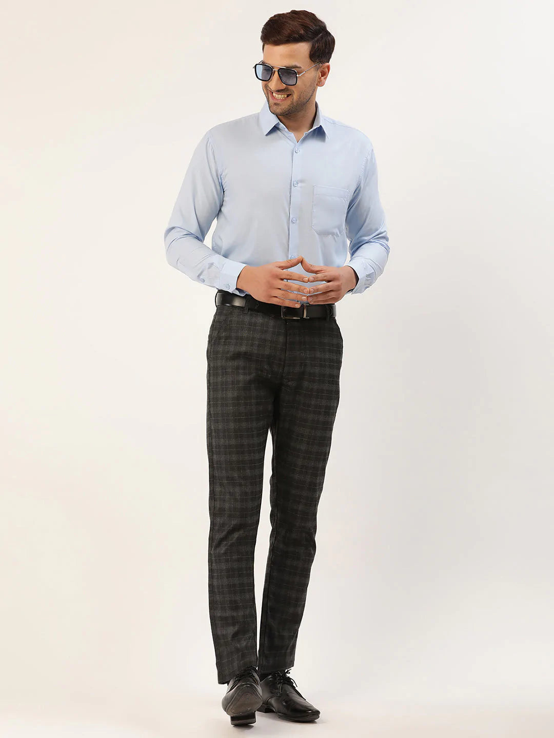 Jainish Men's Black Tartan Checked Formal Trousers ( FGP 271 Black )
