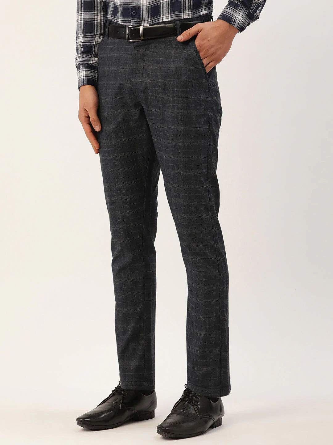 Jainish Men's Black Window Checked Formal Trousers ( FGP 272 Black )