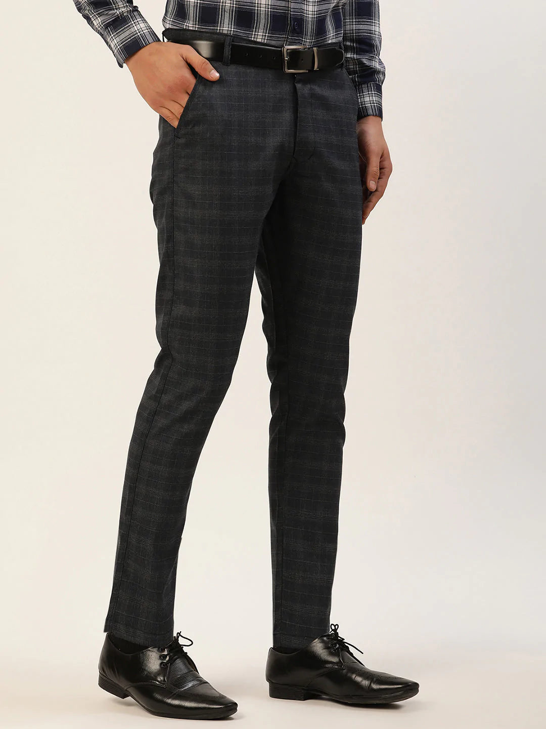 Jainish Men's Black Window Checked Formal Trousers ( FGP 272 Black )