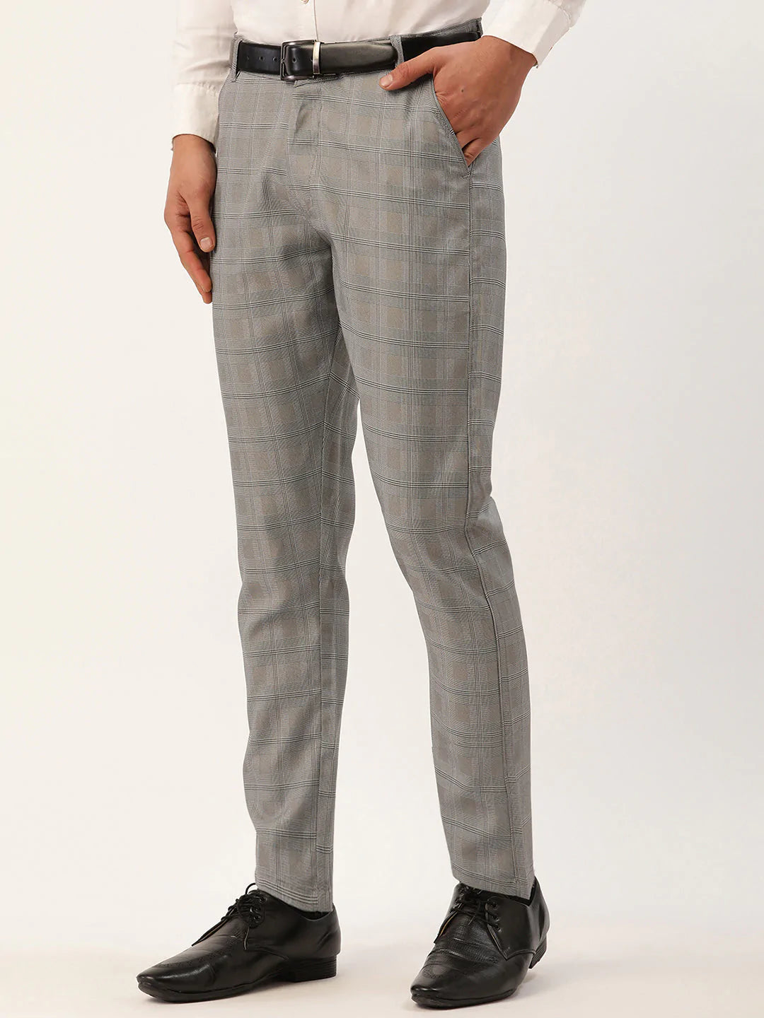 Jainish Men's Grey Window Checked Formal Trousers ( FGP 272 Grey )