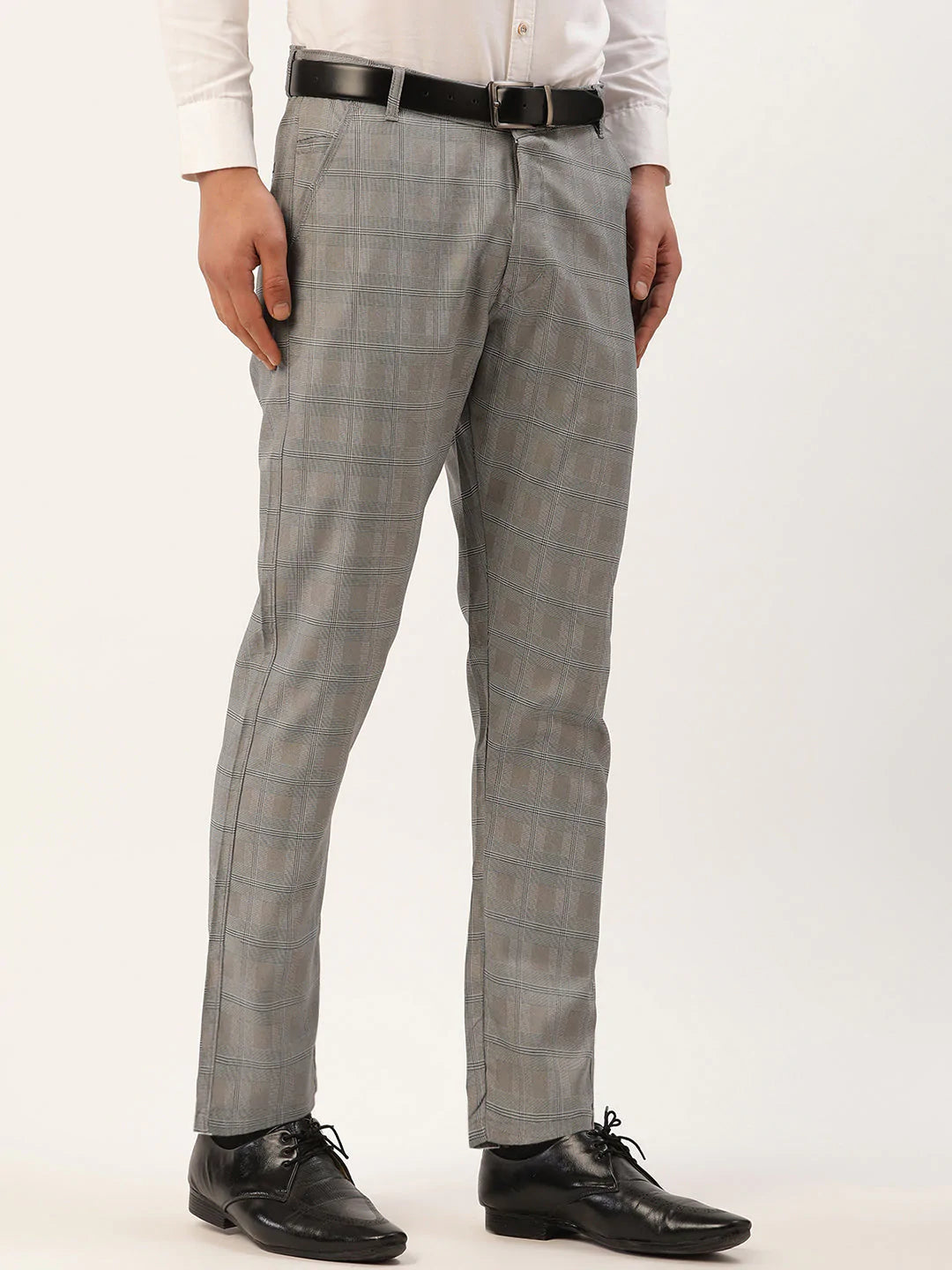 Jainish Men's Grey Window Checked Formal Trousers ( FGP 272 Grey )