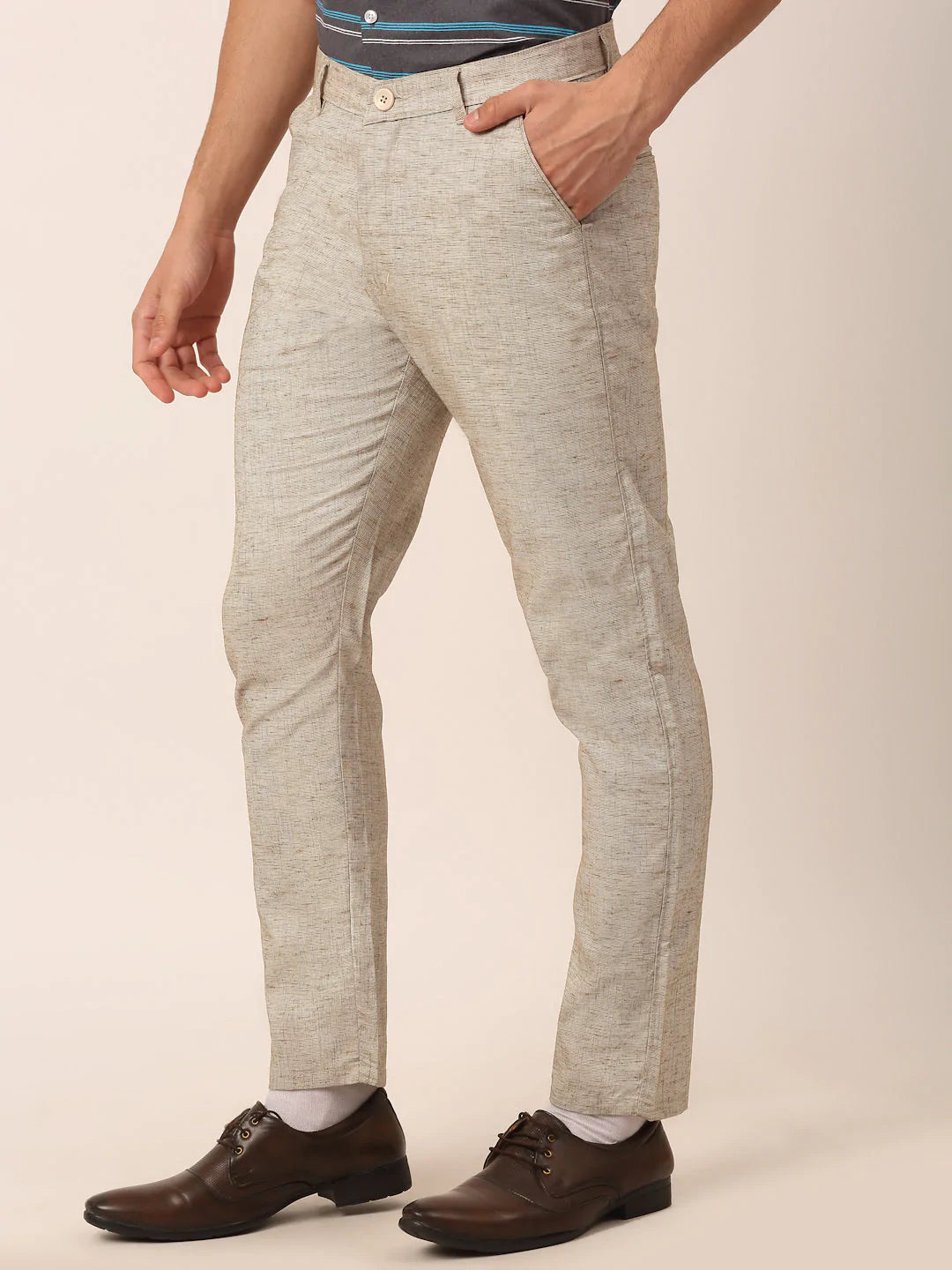 Jainish Men's Beige Linan Cotton Formal Trousers ( FGP 273 Beige )