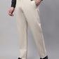 Jainish Men's Cream Tapered Fit Formal Trousers