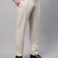 Jainish Men's Cream Tapered Fit Formal Trousers