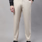 Jainish Men's Cream Tapered Fit Formal Trousers