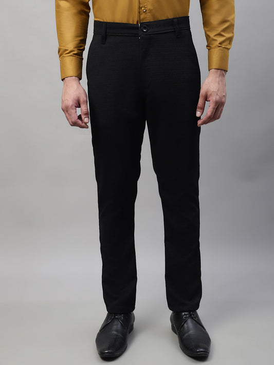 Jainish Men's Black Tapered Fit Formal Trousers