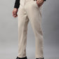 Jainish Men's Cream Tapered Fit Formal Trousers