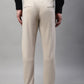 Jainish Men's Cream Tapered Fit Formal Trousers