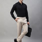 Jainish Men's Cream Tapered Fit Formal Trousers