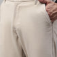 Jainish Men's Cream Tapered Fit Formal Trousers