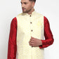 Jompers Men's Yellow Embroidered Nehru Jacket ( JOWC 4012Yellow )