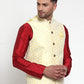 Jompers Men's Yellow Embroidered Nehru Jacket ( JOWC 4012Yellow )