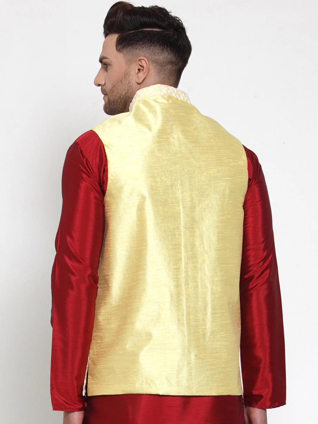 Jompers Men's Yellow Embroidered Nehru Jacket ( JOWC 4012Yellow )